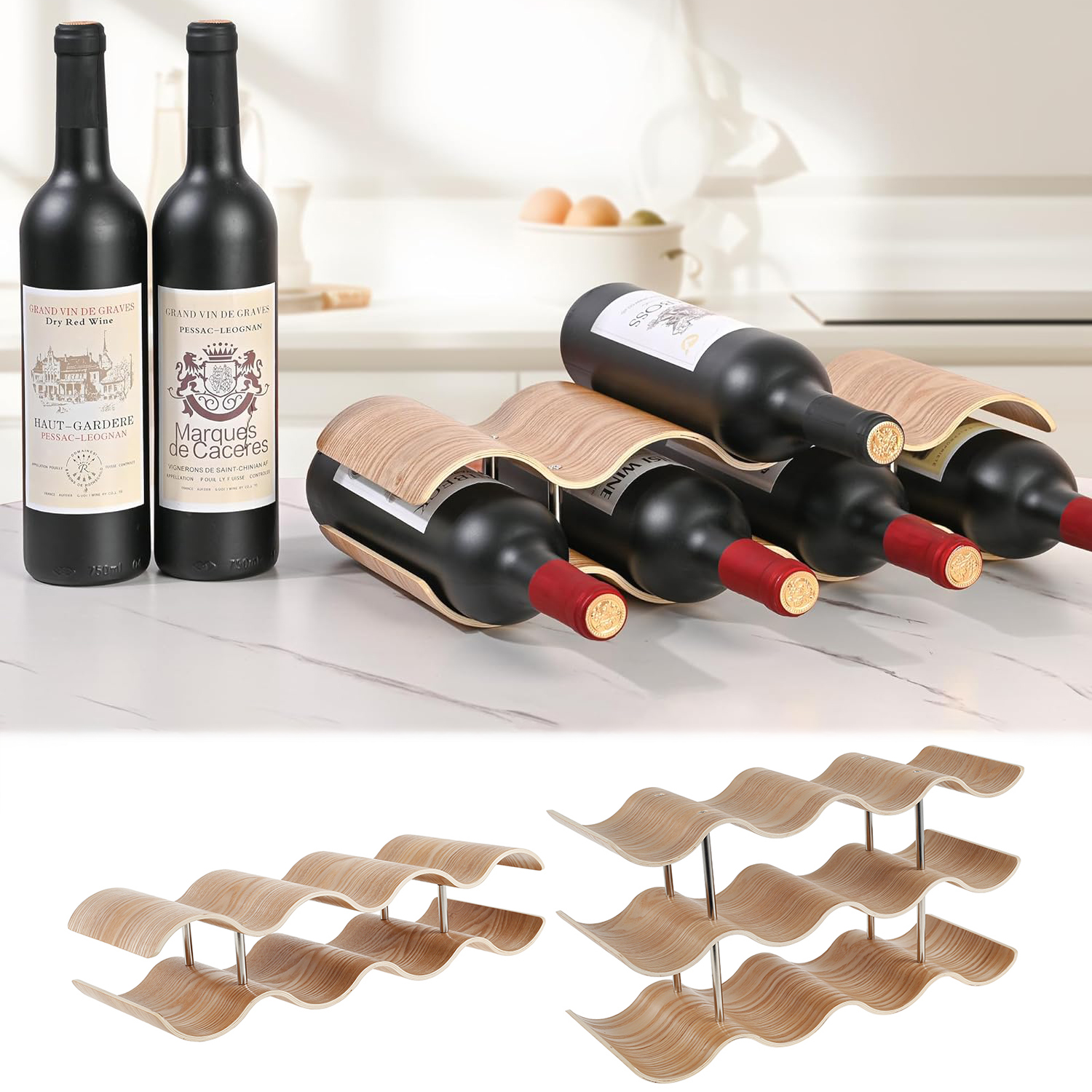 2/3-Tier Wooden Wine Rack Wavy - Commercial Kitchen Organiser ulasan dan harga