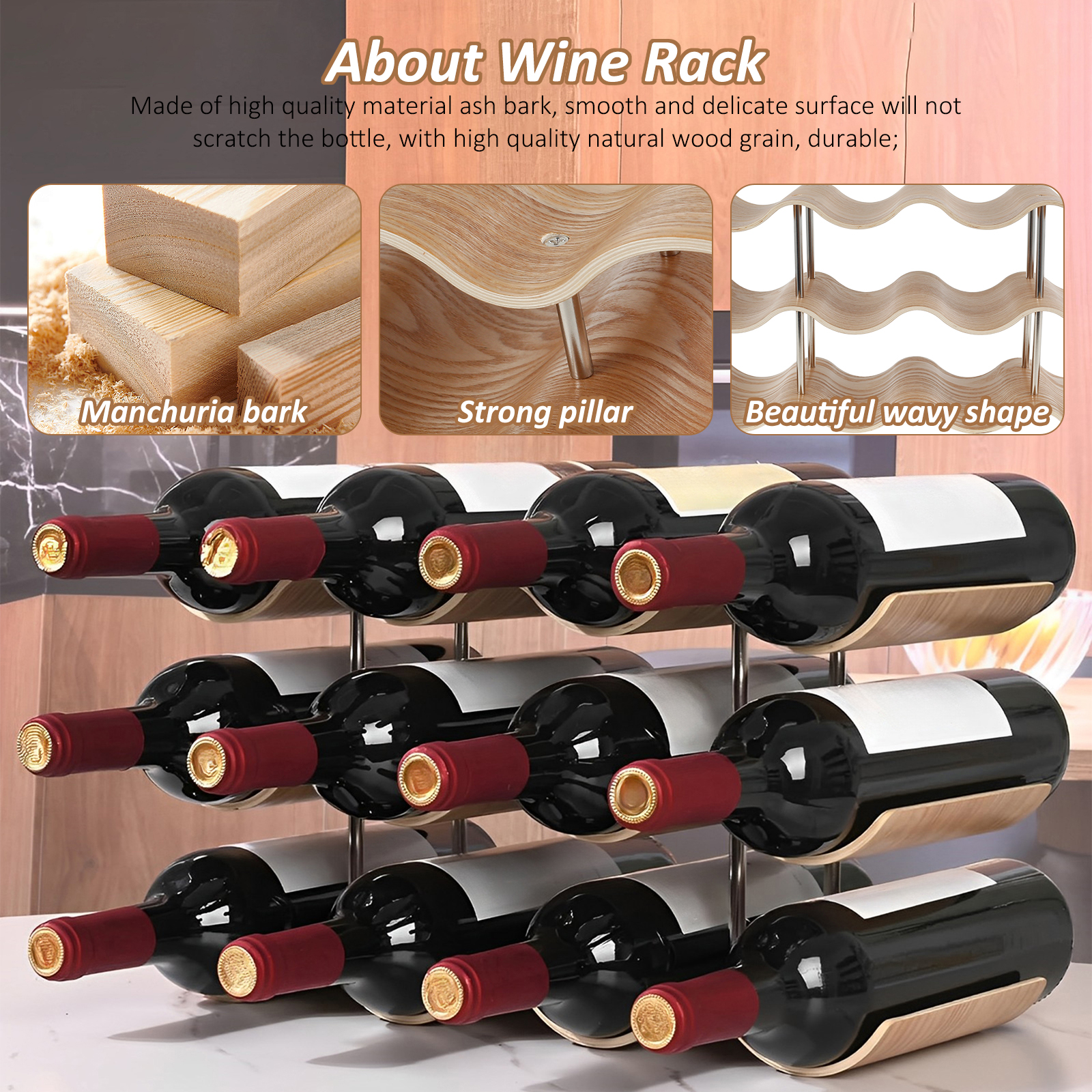 2/3-Tier Wooden Wine Rack Wavy - Commercial Kitchen Organiser ulasan dan harga